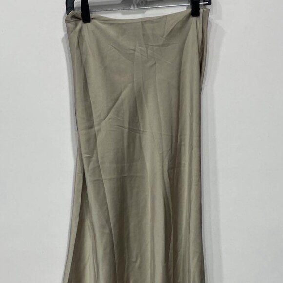 Jason Wu Satin Ruched Midi Skirt – Champagne Tan, Side Slit, Size M NWT - Picture 4 of 6